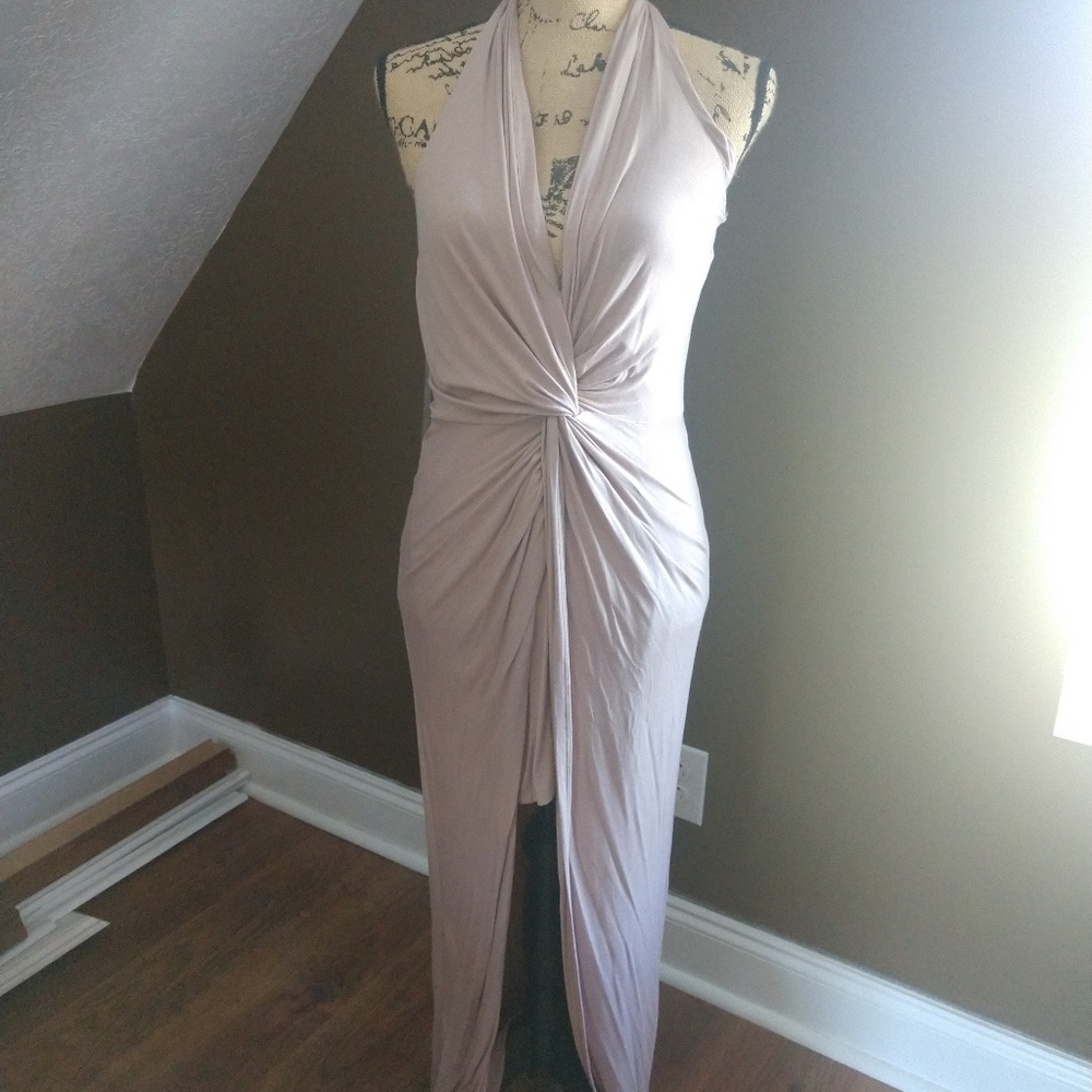 Shinestar Halter Dress in Blush/Beige